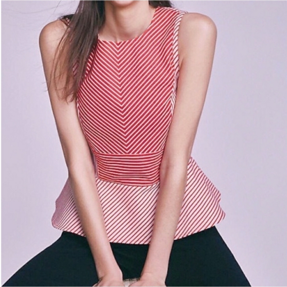 Maeve striped peplum red tank 10